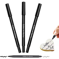 Edible Markers, Edible Markers For Cookies Food Coloring Pens,Black Color Food Decorating Pens, Fine And Thick Tip Food Grade Gourmet Writers For Diy Fondant Cakes Baking Party Decorating Drawing Writing (New 3Pcs)