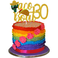 Taco Bout 30 Birthday Cake Topper - Fiesta 30Th Birthday Party Glitter Taco Cactus Cake Supplies - Fabulous Thirty - Mexican Summer Fiesta Party Decoration