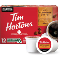 Tim Hortons 100% Colombian, Medium Dark Roast Coffee, Single-Serve K-Cup Pods Compatible With Keurig Brewers, 12Ct K-Cups, Red