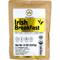 U.S. Wellness Naturals Irish Breakfast Tea, Smooth, Rich & Well-Rounded Loose Leaf Tea, 110+ Cups, 8Oz, 100% Organic Ceylon (2 Estate Blend), Fresh New Harvest, Op Grade Tea
