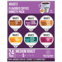 Maud's Coffee Sampler Flavored Coffee Pods Variety Pack, 24 Ct | 6 Assorted Coffee Flavors | 100% Arabica Roasted Coffee | Solar Energy Produced Recyclable Pods Compatible With Keurig K Cups Maker