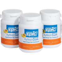 Epic Xylitol Chewing Gum - Sugar Free & Aspartame Free Chewing Gum Sweetened W/Xylitol For Dry Mouth & Gum Health (Orange-Mango, 50-Piece Bottle, 3 Bottles)