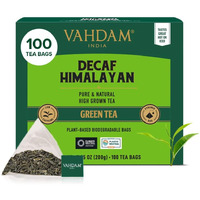 Vahdam, Decaf Himalayan Green Tea Bags (100 Pyramid Tea Bags) Caffeine Free, Gluten Free | High Grown Decaf Green Tea | Resealable Ziplock Pouch | Pyramid Tea Bags