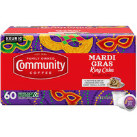 Community Coffee Mardi Gras King Cake Flavored, 60 Single-Serve Keurig K-Cup Pods, Medium Roast, 60 Count (Pack Of 1)