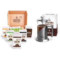 Sampler Starter Kit/Set (5 Varieties) | Natural Healthy Brewed Cacao Drink | Great Substitute To Herbal Tea And Coffee | 99% Caffeine Free | Keto Whole-30 Honest Energy Brew And Enjoy Hot Or Iced (Set (Incl. French Press))