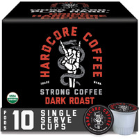 Hardcore Single Serve Coffee Pods For Keurig K Cup Brewers, High Caffeine, Strong Roast, 10 Count