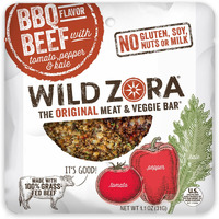 Wild Zora Meat & Veggie Bars, Bbq Beef, 10-Pack, 100% Grass Fed Beef, Healthy Jerky Paleo Snacks With Veggies, Gluten Free, Soy Free, High Protein, No Added Sweetener, Beef Jerky Snack Packs