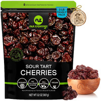 Nut Cravings Dry Fruits - Sun Dried Sour Tart Cherries, Lightly Sweetened (32Oz - 2 Lb) Packed Fresh In Resealable Bag - Sweet Snack, Healthy Food, All Natural, Vegan, Kosher Certified