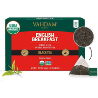Vahdam, Organic English Breakfast Black Tea Bags (30 Count) High Caffeine | Strong, Robust & Flavoury | Individually Wrapped Pyramid Tea Bags | Full Bodied Black Tea Leaves