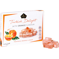 Cerez Pazari Turkish Delight With Orange Flavour 8.1 Oz Gourmet Small Size Snacks Gift Box | No Nuts Sweet Traditional Confectionery Vegan Soft Candy Dessert Glucose Free Lokum -Loukoumi Approx.40Pcs