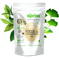 Aprikalife - Focus And Concentration Herbal Tea 100% Natural Herbal Tea Created By Herbalists - Yerba-Mate, Lemon Balm, Ginko Biloba, Thyme, Rosemary. Improves Attention & Energy - 60 Bags