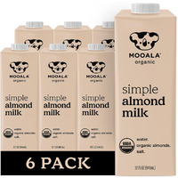 Mooala Organic Simple Almond Milk, 32Oz - 3 Ingredient, Shelf Stable, No Gums, No Oils, No Fillers, Unsweetened, Non-Gmo, No Additives, Dairy Free Plant Based Milk, 6 Pack
