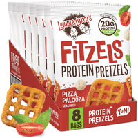 Lenny & Larry's Pizza Palooza Fitzels- Savory Pretzel Snacks Incredibly Tasty High Protein, Salty, Vegan, Kosher 20 G's Of Plant Based Protein 8 (Eight) Bags, 3 Oz Each