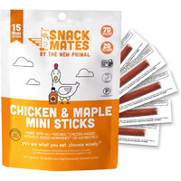 The New Primal Snack Mates Chicken & Maple Sticks, Gluten Free Healthy Snacks For Kids, Low Sugar High Protein Back To School Snacks, Mini Paleo Jerky Meat Stick, 7G Protein, 50 Calories, 15 Pack