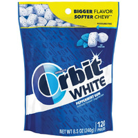 Orbit Gum White Peppermint Sugar Free Chewing Gum, 8.5 Ounces Resealable Bag 120 Pieces (8 Pack)
