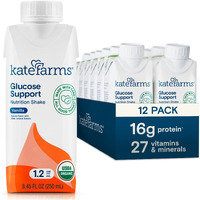 Kate Farms Organic 1.2 Glucose Support Shake, Vanilla, 16G Protein, 27 Vitamins And Minerals, Diabetic Nutrition Meal Replacement, 8.45 Oz (12 Pack)