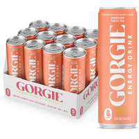 Gorgie Sugar Free Natural Energy Drinks, Sparkling Peach Tea (12 Pack) - Healthy Energy Drinks - Natural Coffee Replacement With Green Tea Caffeine And Biotin - 150Mg Caffeine, Vegan, & Low Calorie