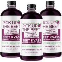 Pick Up The Beet Organic Beet Juice Kvass With Live Probiotics, Vegan - Natural Nitric Oxide Boost, Fermented Beet Tonic, Sugar Cravings Support, 16 Ounces, 3 Bottles