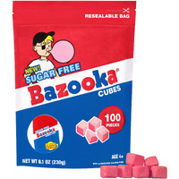 New Bazooka Sugar-Free Bubble Gum Cubes Bag - 100 Count Original Flavor, Resealable Stand-Up Pouch, Bulk Gum Perfect For Sharing, Ideal For Parties & Vintage Themes, Nostalgic Chewing Gum