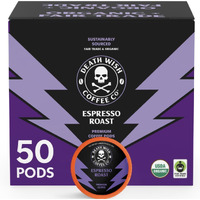 Death Wish Coffee Co. Espresso Roast Single Serve Coffee Pods - Extra Kick Of Caffeine - Fair Trade And Organic Coffee (50 Count)