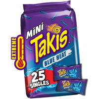 Takis Blue Heat Mini 25 Pc / 1.23 Oz Bite Size Multipack, Hot Chili Pepper Flavored Extreme Spicy Rolled Tortilla Chips