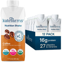 Kate Farms Organic Nutrition Shake, Coffee, 16G Protein, 27 Vitamins And Minerals, Protein Meal Replacement Drink, Protein Shake, 11 Oz (12 Pack)