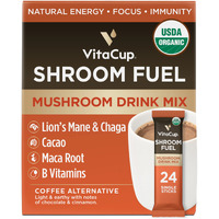 Vitacup Shroom Fuel, Mushroom Based Instant Coffee Alternative Packets, Mushroom Coffee Substitute W/Cacao, Cinnamon, Chaga, Lions Mane, & Maca For Energy, Immune Support, & Focus, 24Ct