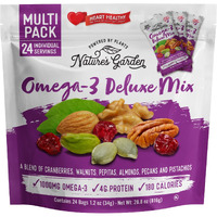 Nature's Garden Omega 3 Deluxe Mix - Trail Mix Nuts, Heart Healthy, Gluten Free, Cholesterol Free, Sodium Free, No Artificial Ingredients - 1.2 Oz Bags (24 Individual Servings)