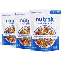 Nutrail Nut Granola Cereal, Blueberry Cinnamon, No Sugar Added, Gluten Free, Grain Free, Keto, Low Carb, Healthy Breakfast Cereal 8 Oz. 3 Count