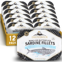 Brunswick Sardine Fillets In Water, 3.75 Oz Can (Pack Of 12) - Wild Caught Sardines In Spring Water- 18G Protein Per Serving - Gluten Free, Keto Friendly - Great For Pasta & Seafood Recipes