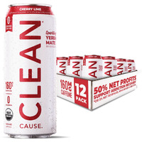 Clean Cause Zero Calorie Zero Sugar Cherry Lime Yerba Mate, Organic Energy Drink Alternative (16Oz Cans, 12-Pack Case) Zero Sugar, Keto Friendly, 160Mg Caffeine, Healthy Alternative To Soda & Energy Drinks.