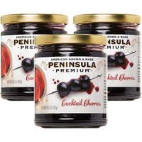Peninsula Premium Cocktail Cherries | Award Winning | Deep Burgundy-Red | Silky Smooth, Rich Syrup | Luxe Fruit Forward, Sweet-Tart Flavor | American Grown & Made, 10.5 Oz (3-Pack)