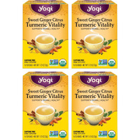 Yogi Tea Sweet Ginger Citrus Turmeric Vitality Tea - 16 Tea Bags Per Pack (4 Packs) - Organic Ginger Turmeric Tea - Supports Well-Being - Includes Turmeric Root, Ginger Root, Cinnamon Bark & More