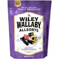 Wiley Wallaby 8 Ounce Allsorts Gourmet Australian Style Soft & Chewy Assorted Licorice Candy (1 Pack)