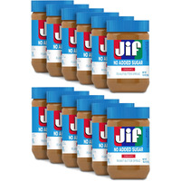 Jif No Added Sugar Creamy Peanut Butter Spread, 15.5 Ounces (Pack Of 12), Smooth, Creamy Texture, No Stir Peanut Butter Spread