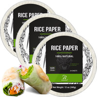 Soeos Rice Paper, White Rice Paper Wrappers, 3 Pack, 102 Sheets-Fresh Spring Roll Wrappers & Dumplings, Non-Gmo, Gluten-Free, Low Carb, Vietnamese Rice Wraps (Round, 22Cm)