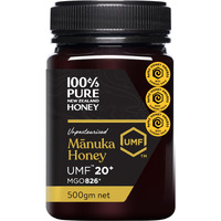 Manuka Honey New Zealand 100% Pure Umf 20+ Mgo 826+ Raw & Unfiltered Certified Award Winning Silky Smooth Taste & Texture 17.6 Oz