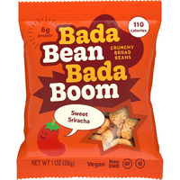 Enlightened Bada Bean Bada Boom - Plant-Based Protein, Gluten Free, Vegan, Crunchy Roasted Broad (Fava) Bean Snacks, 110 Calories Per Serving, Sriracha, 1 Oz, 24 Pack