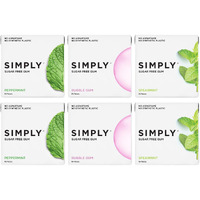 Simply Gum | Sugar Free Xylitol Chewing Gum | Variety Pack- Bubblegum, Peppermint, Spearmint | Pack Of Six (90 Pieces Total) | Synthetic Free + Sugar Free + Aspartame Free
