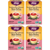 Yogi Tea Soothing Rose Hibiscus Skin Detox Tea - 16 Tea Bags Per Pack (4 Packs) - Organic Detox Tea To Support Skin Health - Includes Green Tea Leaf, Rose Petal, Honeybush Leaf, Hibiscus & More