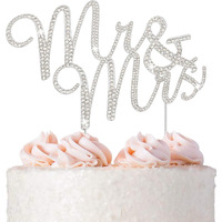Mr And Mrs Wedding Cake Topper - Premium Silver Metal - Sparkly Wedding Bridal Shower Or Anniversary Cake Topper - Now Protected In A Box