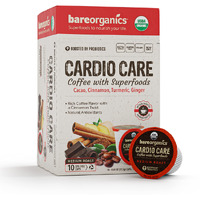 Bareorganics 13313 Cardio Care Usda Organic Coffee Pods, Keurig K-Cup Compatible Organic Coffee Pods, Infused With Superfoods & Probiotics, Vegan Friendly, Gluten Free, 10 Single Serve Cups
