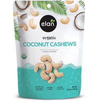 Elan Organic Coconut Cashews, 5.6 Oz, Non-Gmo, Gluten-Free, Vegan, Kosher, Glazed Nuts (Roasted Cashews, Coconut Milk Powder, Himalayan Pink Salt), Superfood Infused Nuts