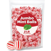 Jumbo Mint Balls Peppermint Hard Candy - Individually Wrapped - Bulk 2 Pounds