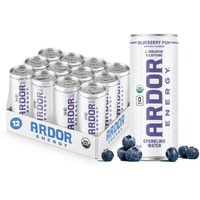 Ardor Energy Sparkling Water Blueberry Pom 12 Pack With 100Mg Organic Caffeine From Green Tea & 200Mg Organic L-Theanine (Focus & Calm). No Sugar. No Calories. Vegan. Gluten Free.