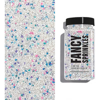 Fancy Sprinkles Unicorn Breath Fancy Sugar Pearlescent White Sugar Crystals Flecked With Blue, Purple, Pink, And Teal Sugars, And Silver Mini Edible Glitter Stars (0.5C)