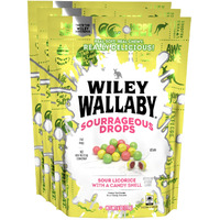 Wiley Wallaby 6 Ounce Sourrageous Drops Mix Of Watermelon, Green Apple And Lemon Soft & Chewy Licorice With A Candy Shell, 3 Pack