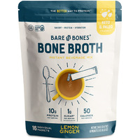 Bare Bones Bone Broth Instant Powdered Mix, Lemon Ginger, Pack Of 16, 15G Sticks, 10G Protein, Keto & Paleo Friendly Bone Broth Packets