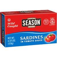 Season Sardines In Tomato Sauce - Wild Caught, 22G Of Protein, Keto Snacks, More Omega 3's Than Tuna, Kosher, High In Calcium, Canned Sardines - 4.37 Oz Tins, 12-Pack