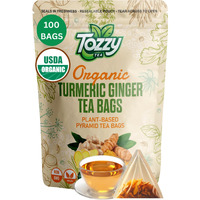 Tozzy Usda Organic Turmeric Ginger Tea - 100 Count (Pyramid Tea Bags) | Pure Plant-Based Ingredients | Eco-Conscious Packaging
